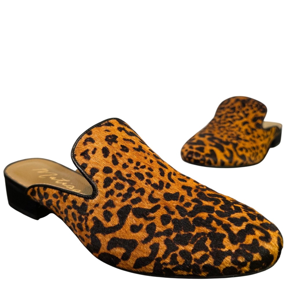 MATISSE Anthropologie Women's‎ 7.5 Lacy Mules Leopard Cow Hair Fur Slides